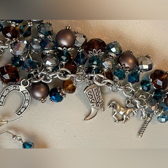 Cowgirl Up Glitzy Charm Bracelet & Earring Set Sparkle n Shimmer - Picture 3 of 8